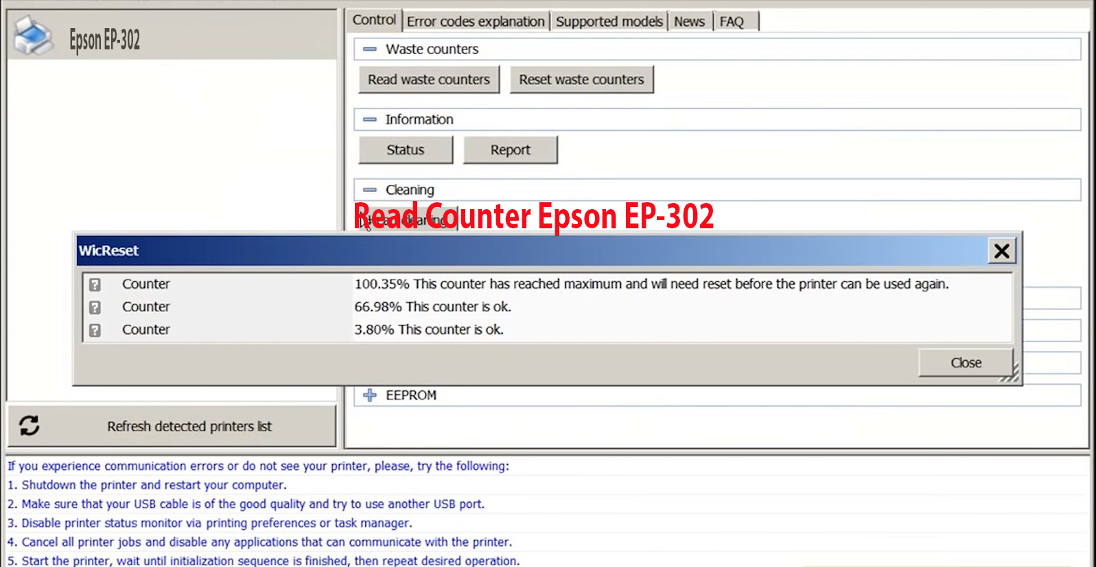 Reset Epson EP-302 Step 2